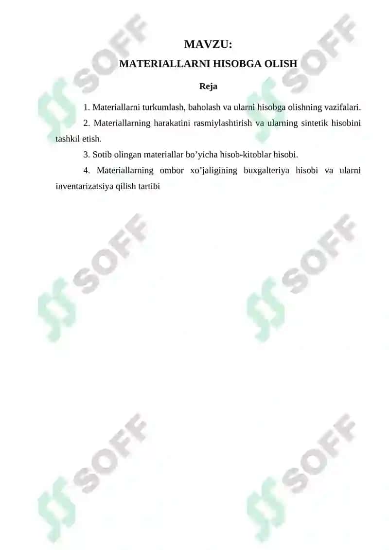 MATERIALLARNI HISOBGA OLISH 2