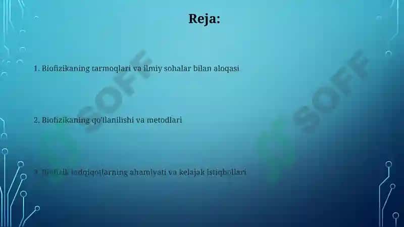 Biofizika fanining bo‘limlari 2