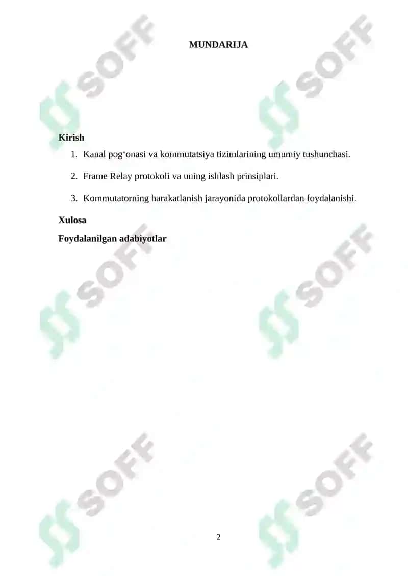 Kanal pog‘onasining protokollari (Frame Relay, ATM, Ethernet). Kommutatorning funksional modeli, turlari va MAC-jadvalning ishlash tamoyillari 2