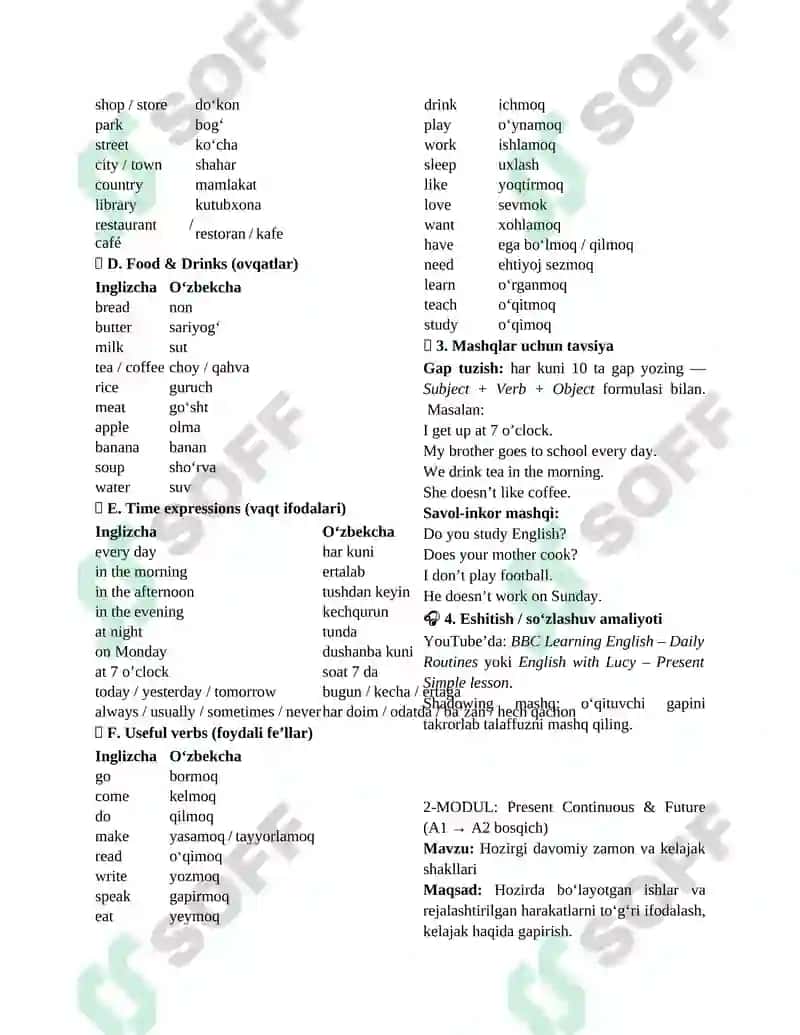 1-Modul: Basic Grammar + Vocabulary (A1 Boshlang‘ich bosqich) 2