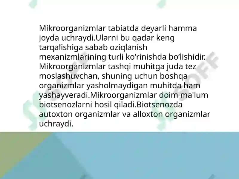 Mikroorganizmlarning ekologiyasi 2