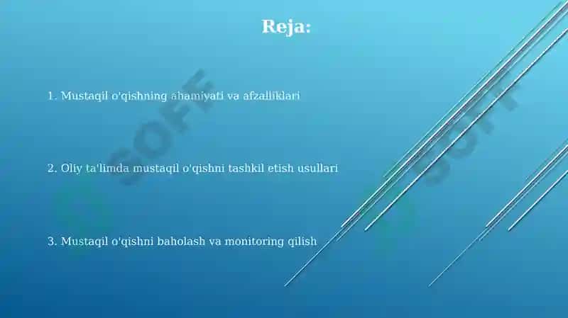 Mustaqil o'qish va ularni tashkil qilish usullari 2