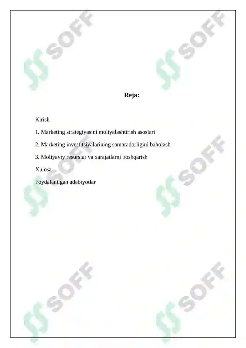 Xojalik yurituvchi subyektlarning marketing strategiyasining moliyaviy talablari 2