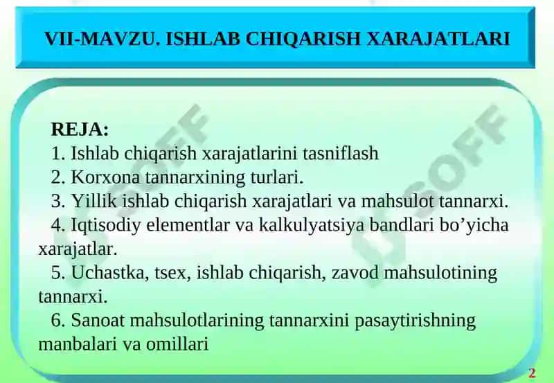 Ishlab chiqarish xarajatlari 2