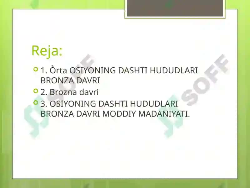 Òrta OSIYONING DASHTI HUDUDLARI BRONZA DAVRI MODDIY MADANIYATI 2