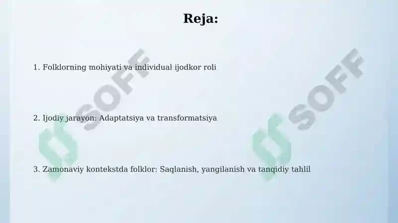 Folklorning mohiyati va individual ijodkorning o'rni 2
