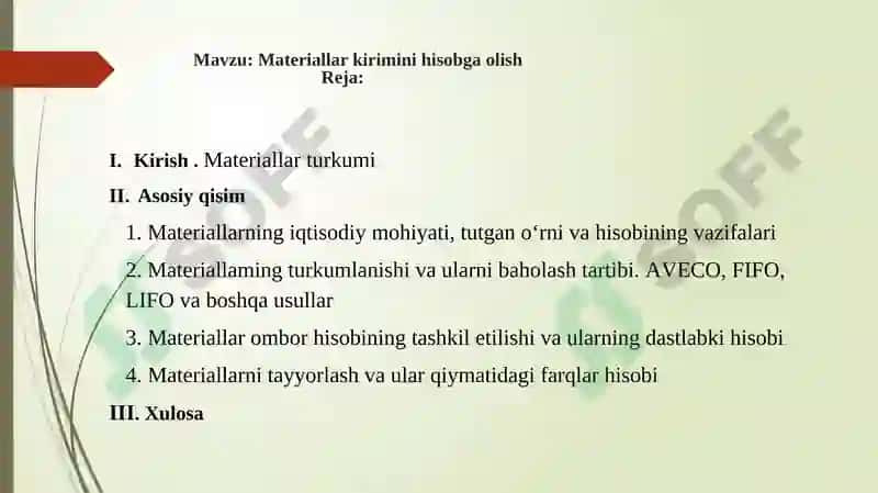 Materiallar kirimini hisobga olish 2