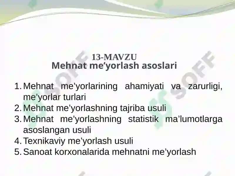 Mehnatni tashkilotish va me'yorlash 2