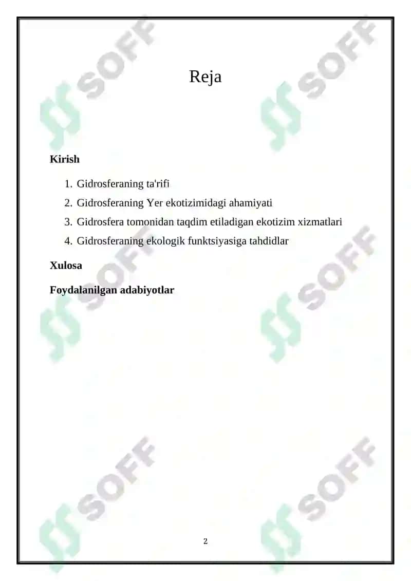 GIDROSFERANING EKOLOGIK FUNKSIYASI 2