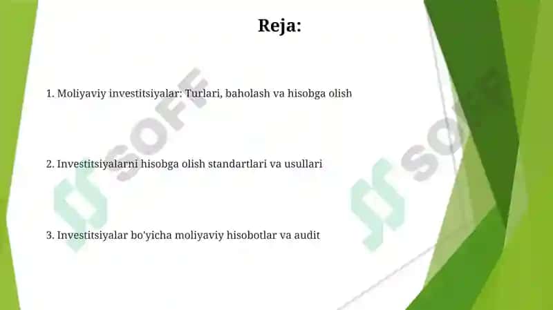 Moliyaviy investitsiyalar va ularning hisobi 2