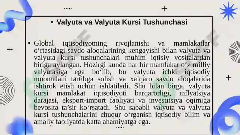 VALYUTA VA VALYUTA KURSI TUSHUNCHASI. 2