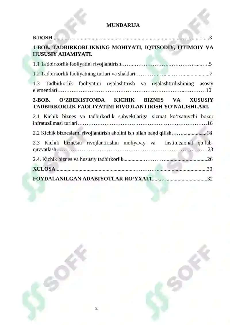 Kichik biznes va tadbirkorlik faoliyati 2
