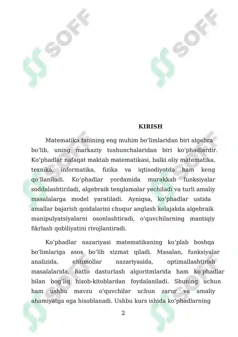Ko‘phadlar va ular ustida amallar 2