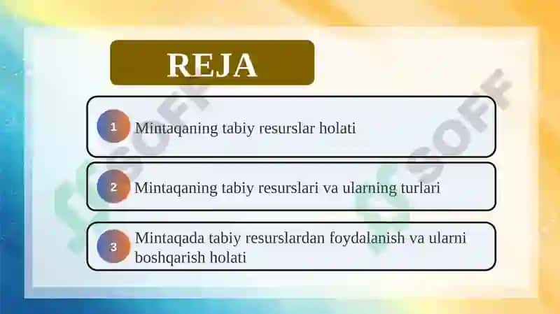 Mavzu: Mintaqaning tabiy resurslar holati 2