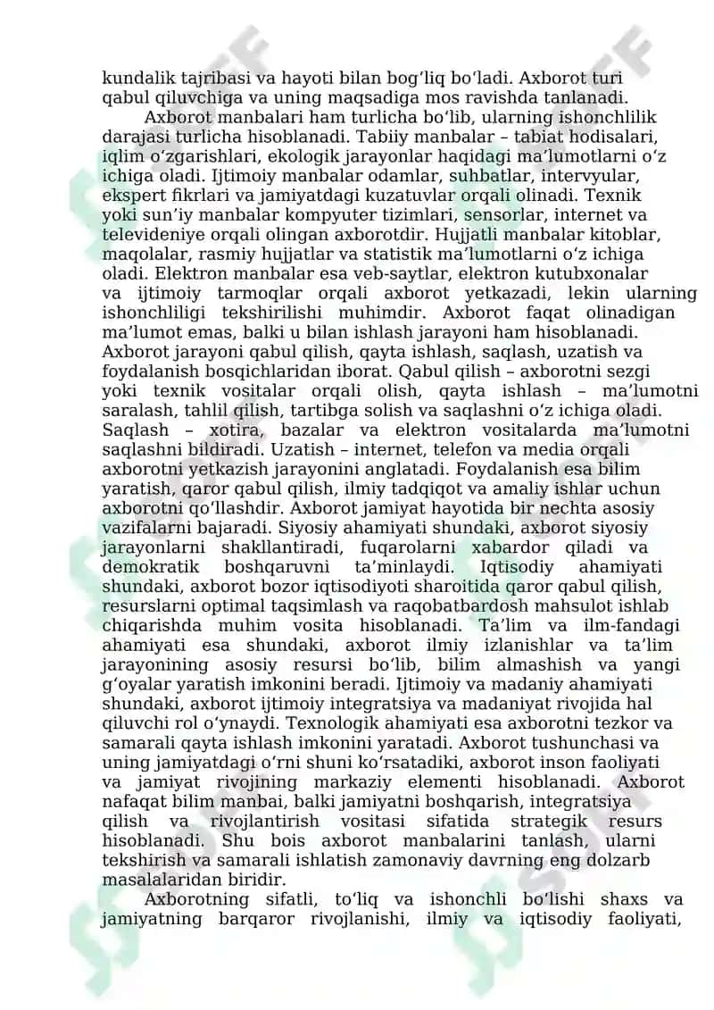 AXBOROT TURLARI VA ISHONCHLILIGI 2