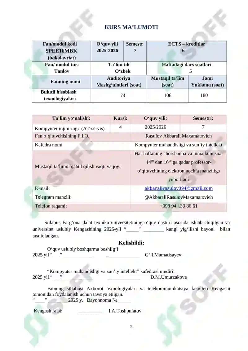 Bulutli Hisoblash Texnologiyalari 2