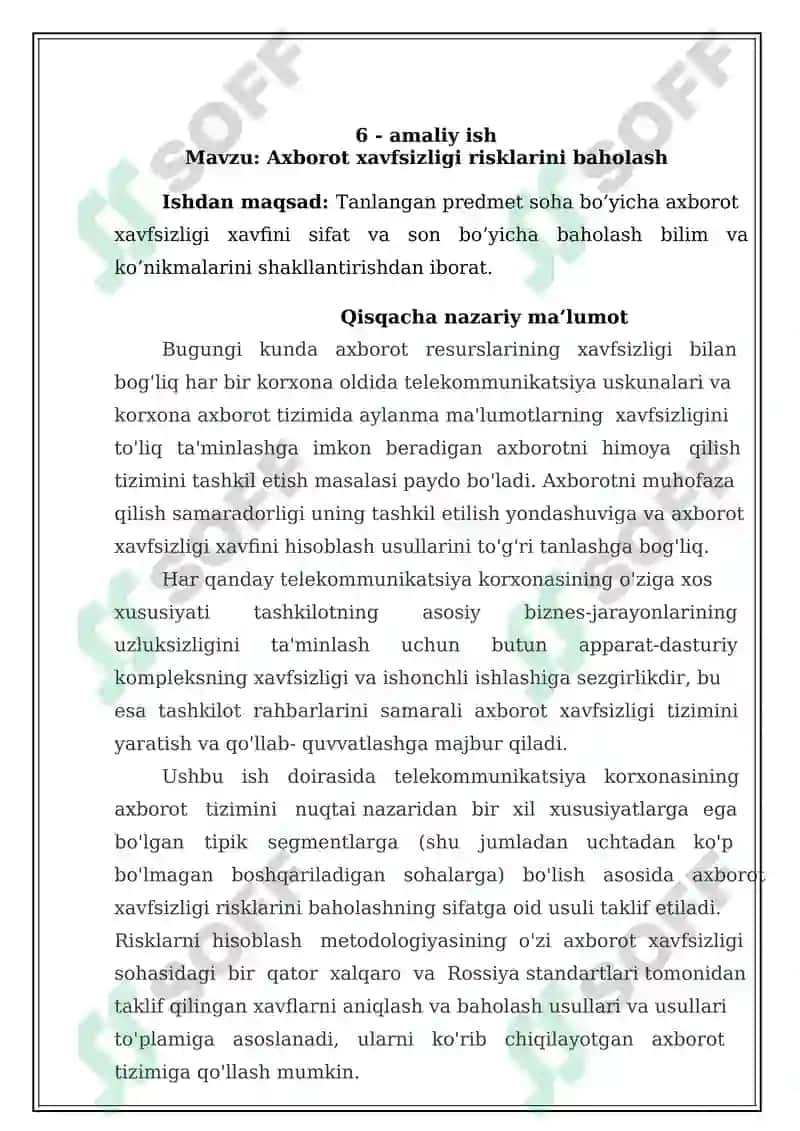 Axborot xavfsizligi risklarini baholash 2