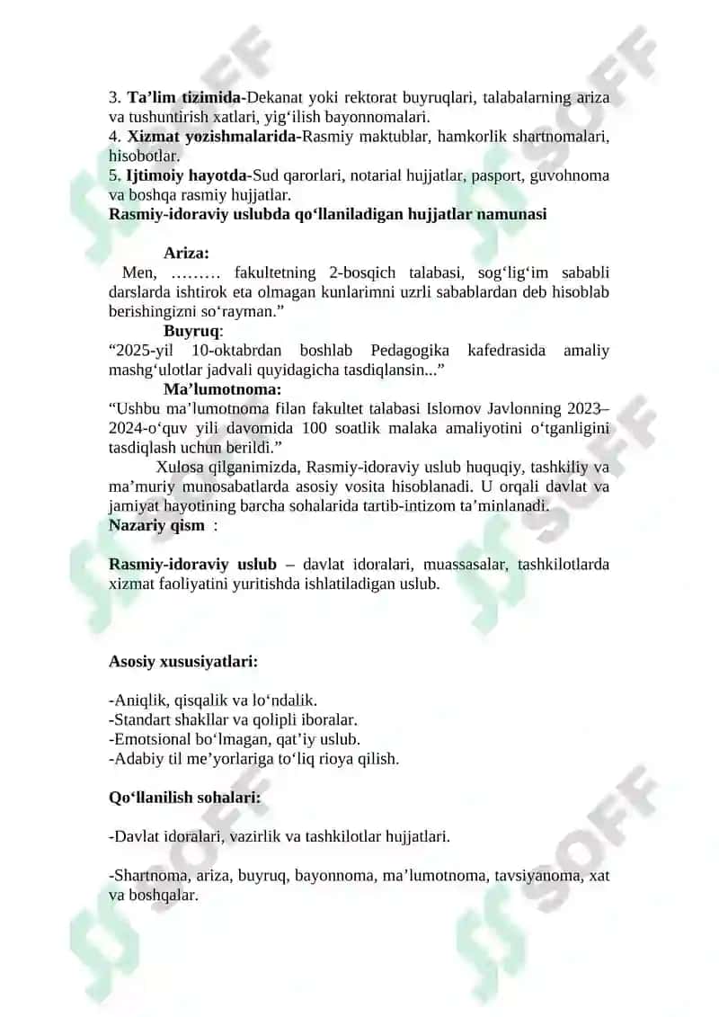 Rasmiy-idoraviy uslub va uning qo‘llanilish sohalari 2