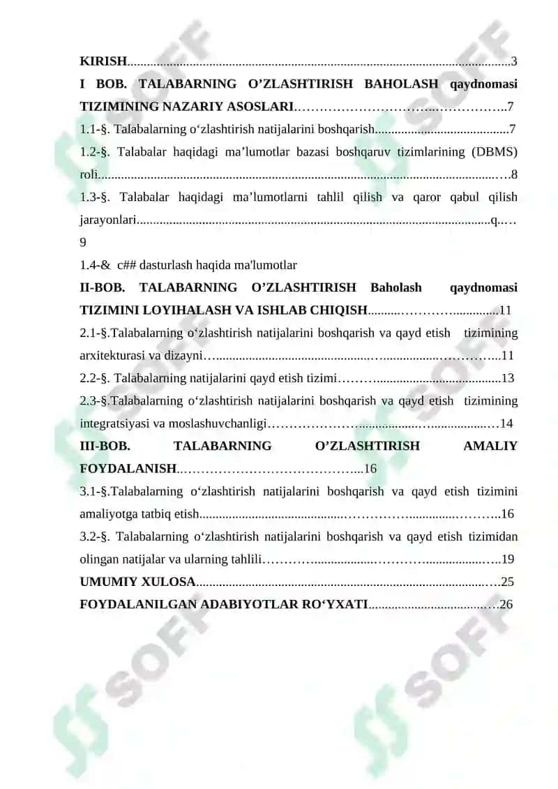 TALABALARNING O'ZLASHTIRISH BAHOLASH QAYDNOMASI TIZIMI 2