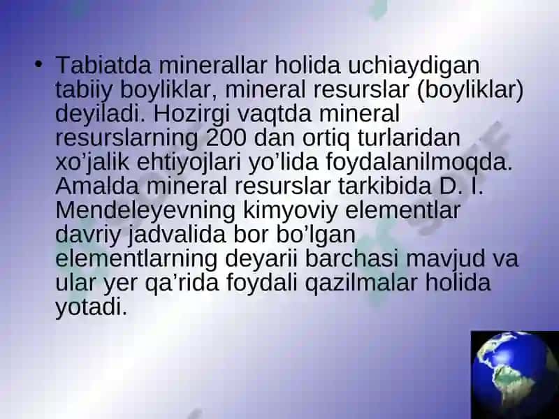 Mineral Resurslar va ularning foydali qazilmalari 2