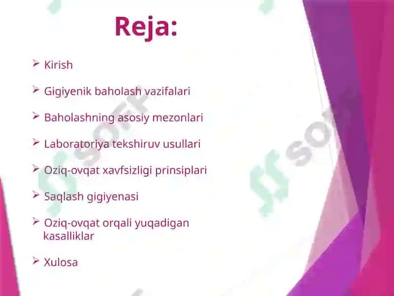 Ovqat mahsulotlarini gigiyenik baholash 2