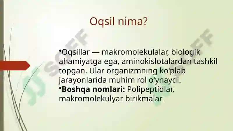 Oqsilmoddalarning ahamiyati biokimyofani 2