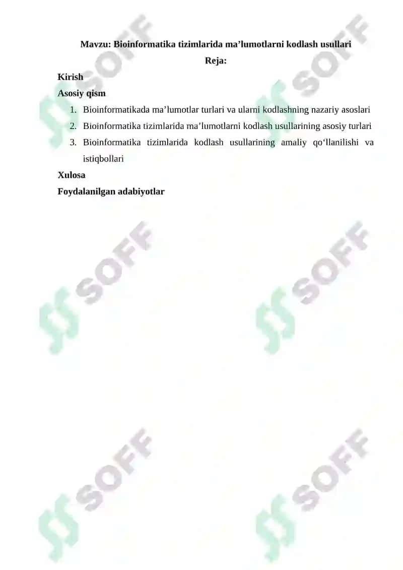 Bioinformatika tizimlarida ma’lumotlarni kodlash usullari 2