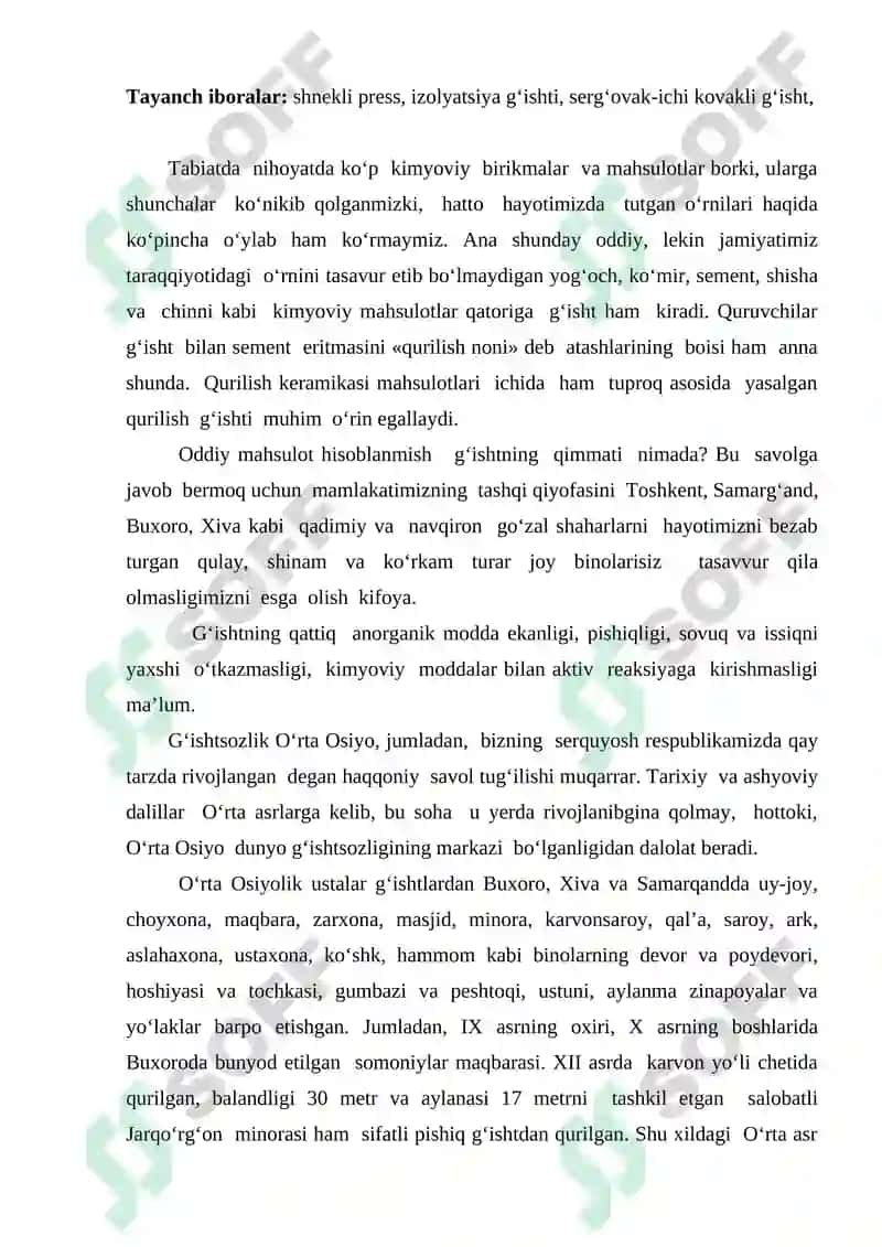 G‘isht ishlab chiqarish texnologiyasi 2