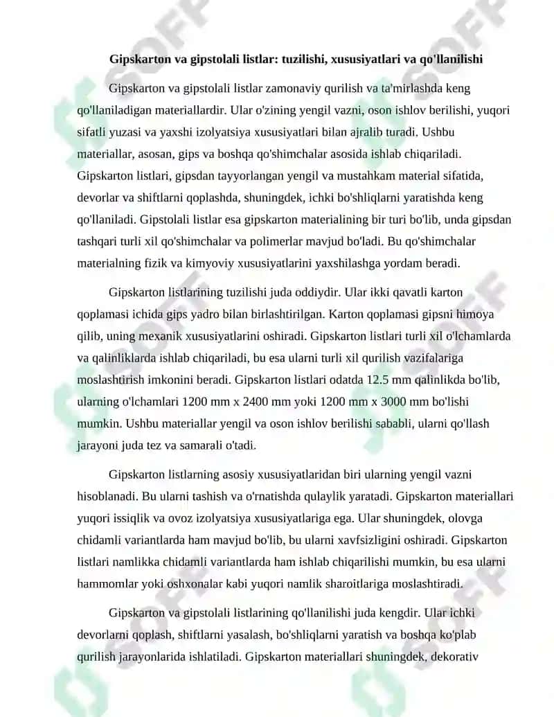 Gipskarton va gipstolali listlar 2