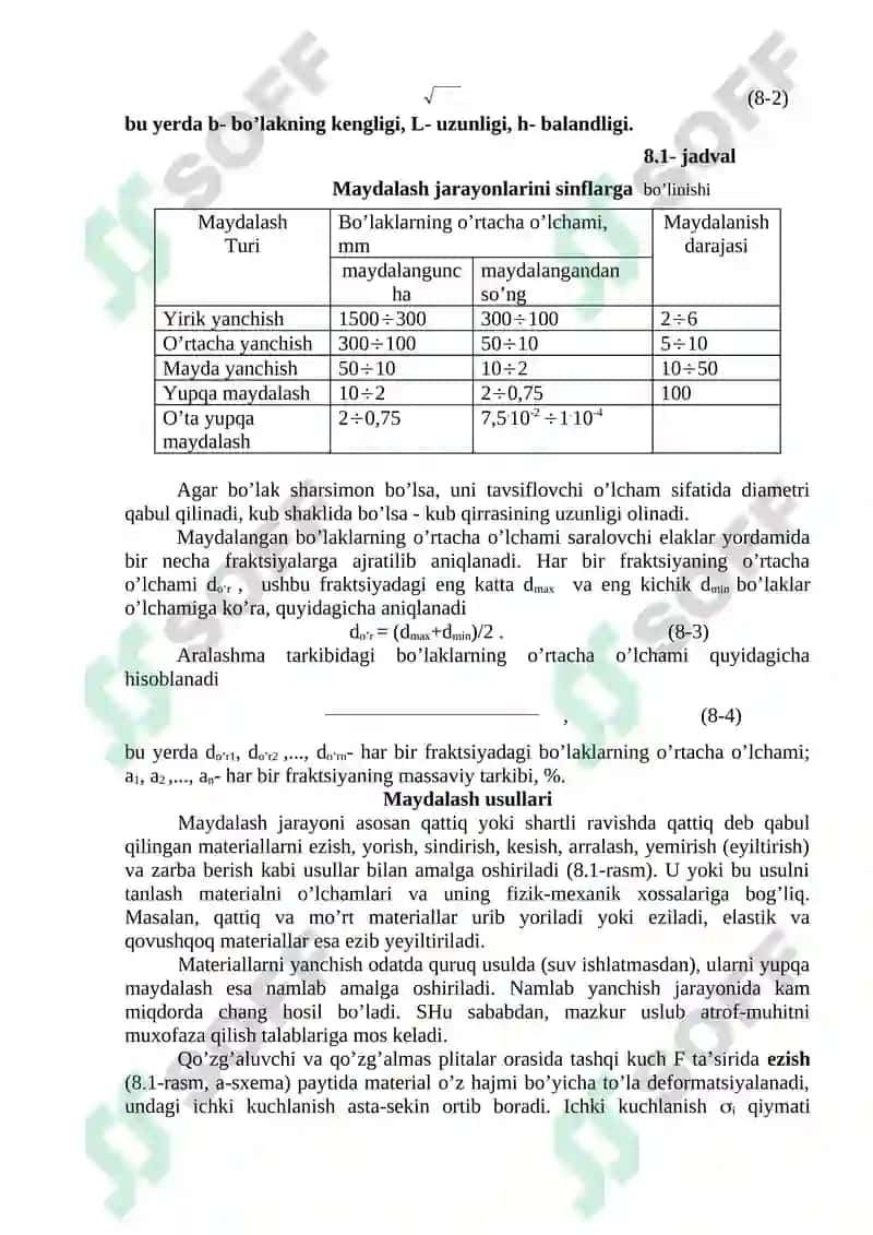 Qattiq materiallarni maydalash va klassifikatsiyalash 2
