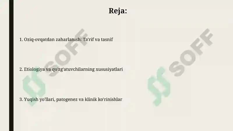 Oziq-ovqatdan zaharlanish: Ta'rif va tasnif 2