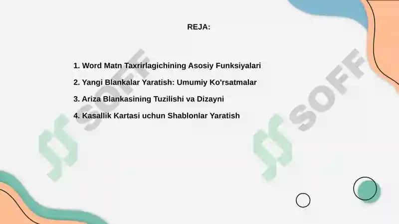 Word Matn Taxrirlagichining Blankalar yaratish 2