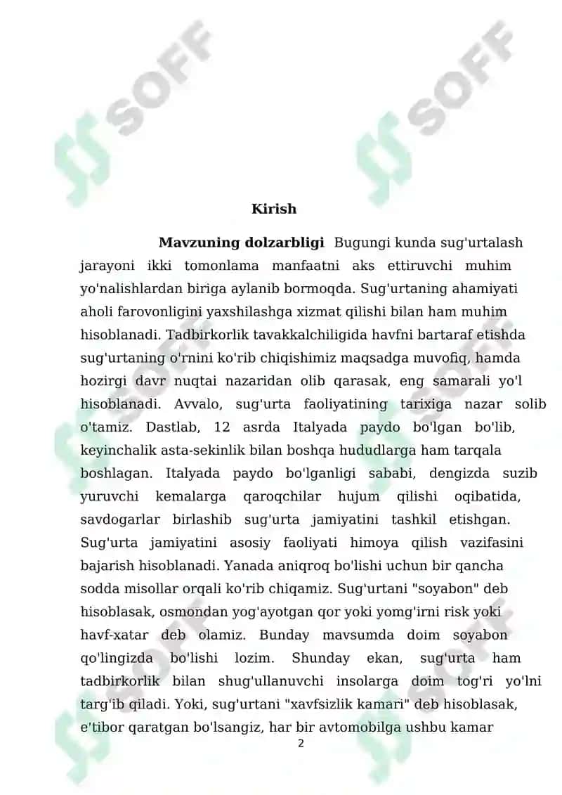 Tavakkalchilikni pasaytirishda sug’urtaning ahamiyati 2