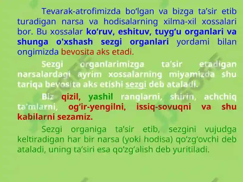 SEZGILAR TO'G'RISIDA UMUMIY TUSHUNCHA 2