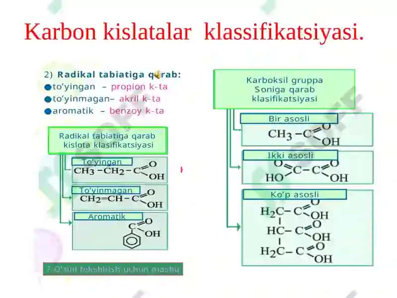Karbon kislatalar klassifikatsiyasi 2