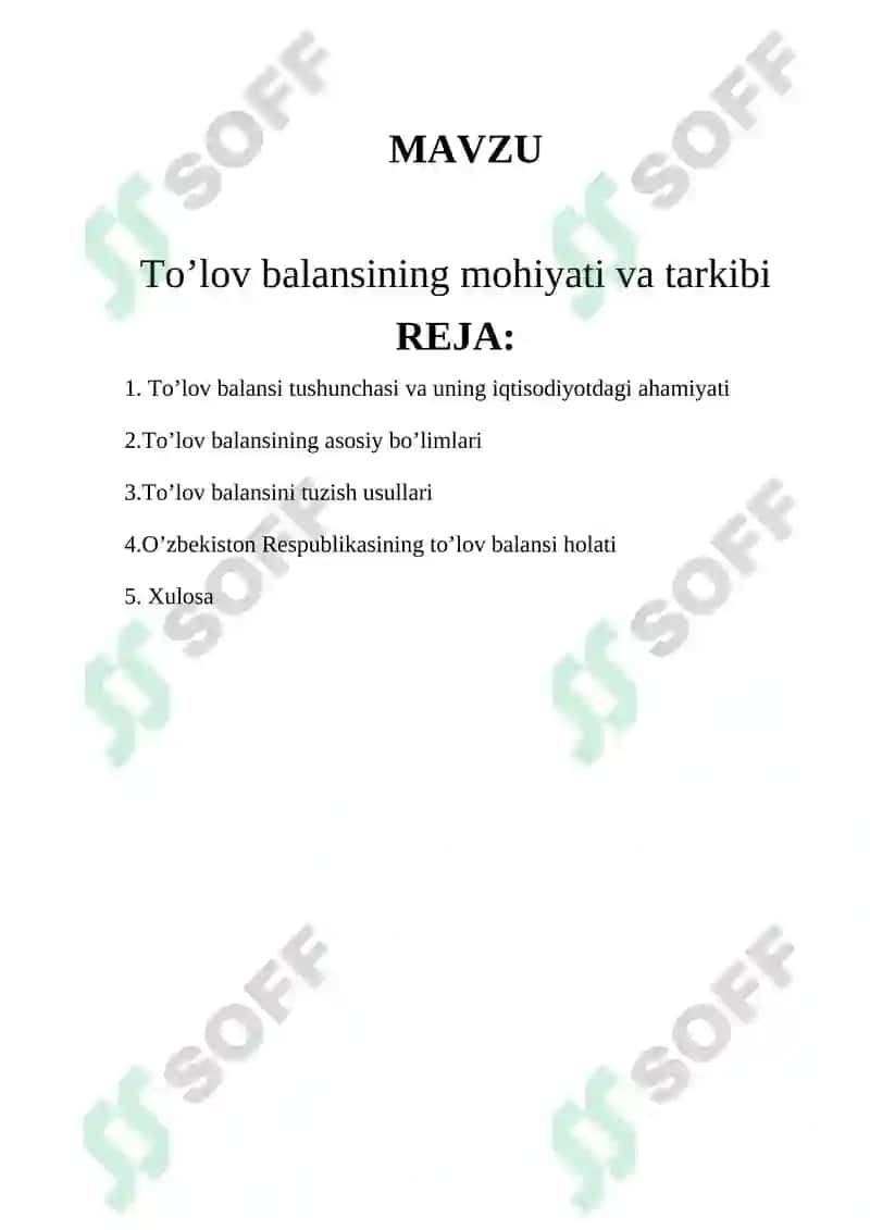 To'lov balansining mohiyati va tarkibi 2