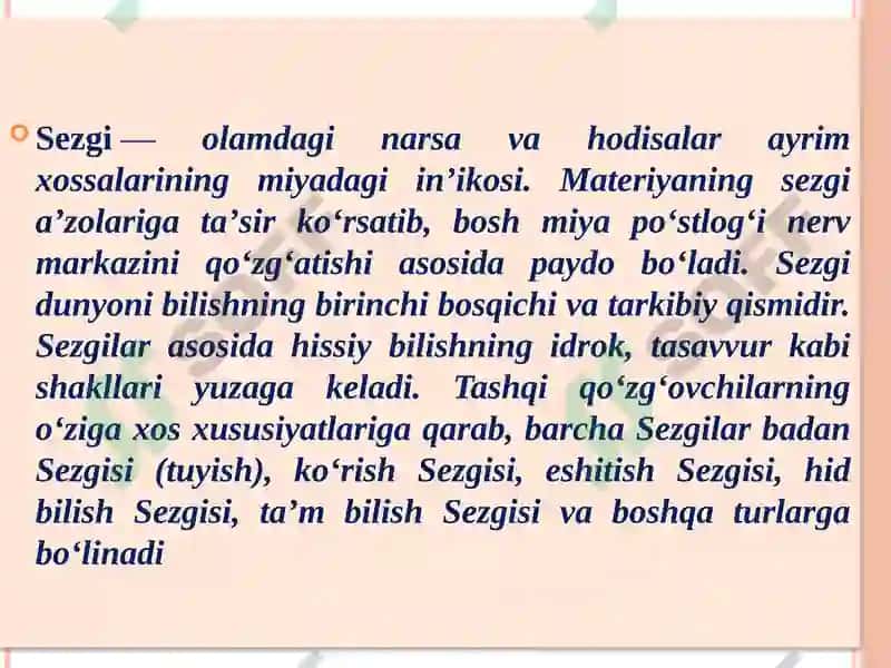 Sezgi haqida tushuncha.Sezgi turlari 2