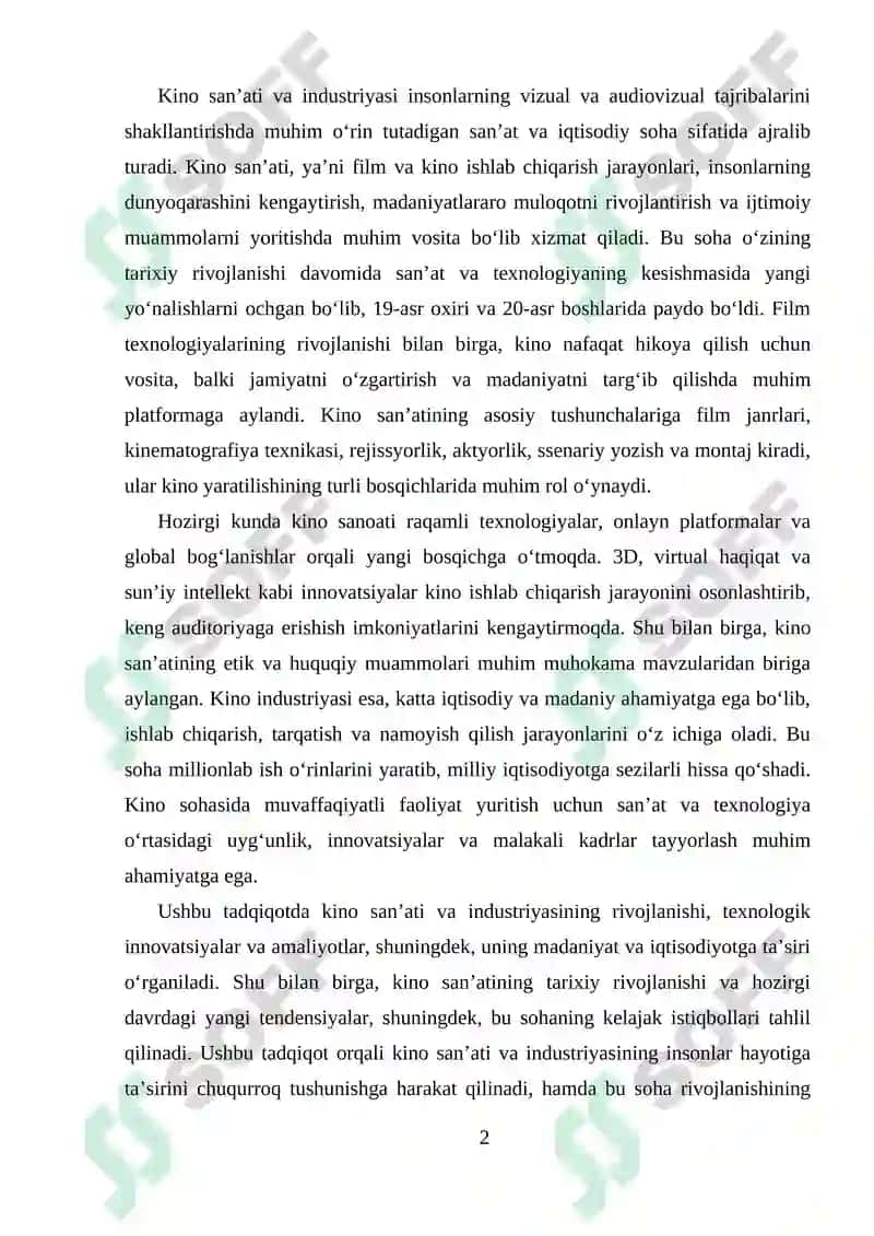 Kino Sanʼati va Industres Sifatida 2