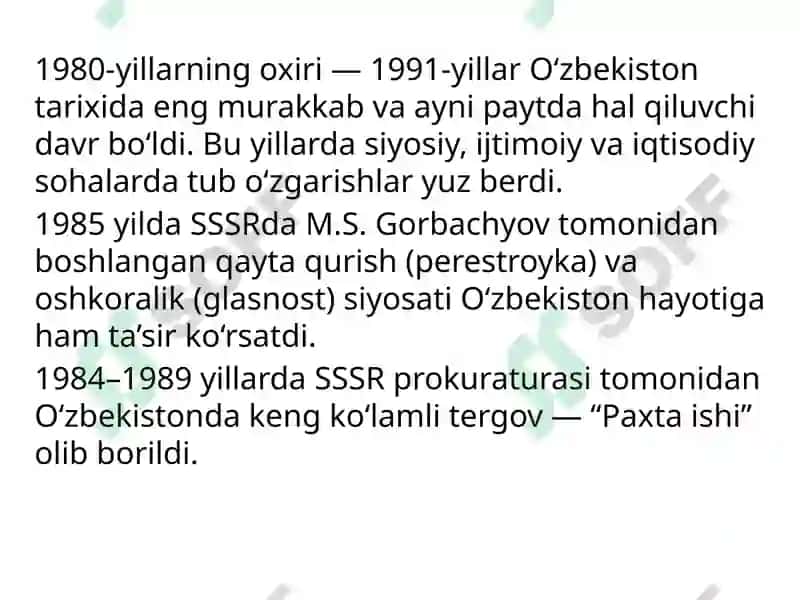 O'zbekistonda Mustaqillikka erishish Arofasi 2
