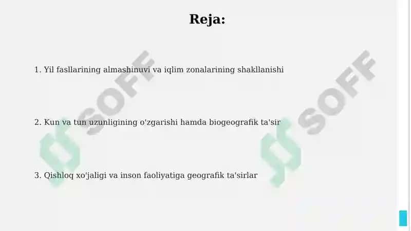 Yerning quyosh atrofida aylanishining geografik oqibatlari 2