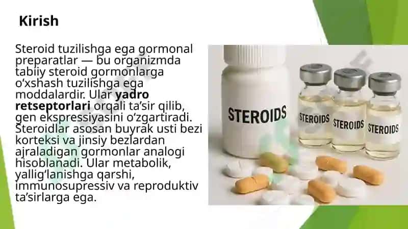 Steroid tuzulishga ega bo’lgan gormonal preparatlar 2