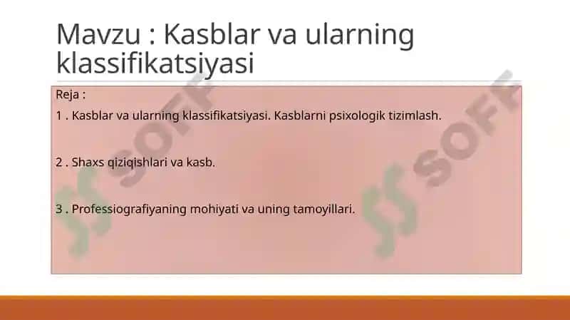 Kasblar va ularning klassifikatsiyasi 2