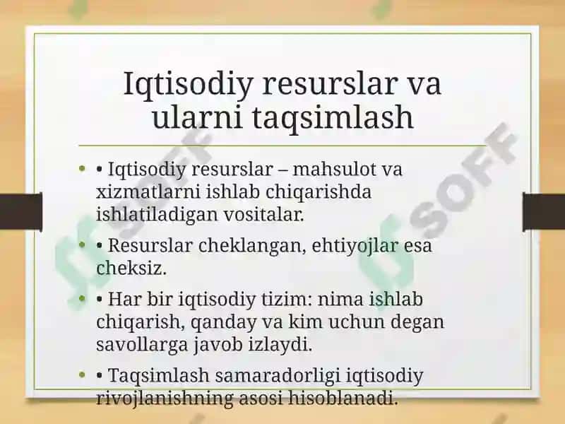 Iqtisodiy resurslar va ularni taqsimlash 2
