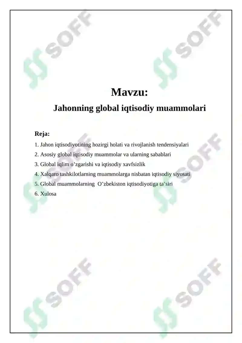 Jahonning global iqtisodiy muammolari 2