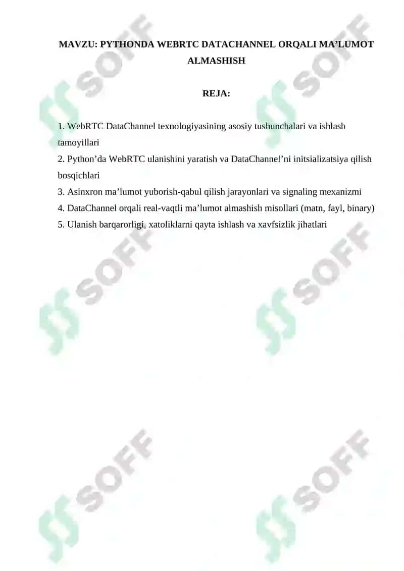 Pythonda WebRTC DataChannel Orqali Ma'lumot Almashish 2
