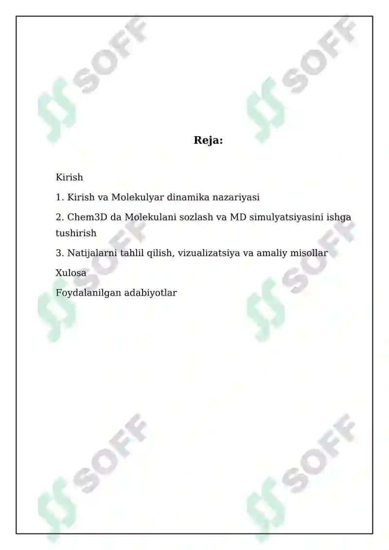 Chem3D dasturida molekuyar dinamikani hisoblash 2