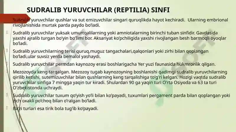 Sudralib yuruvchilar (Reptilia) sinfi 2