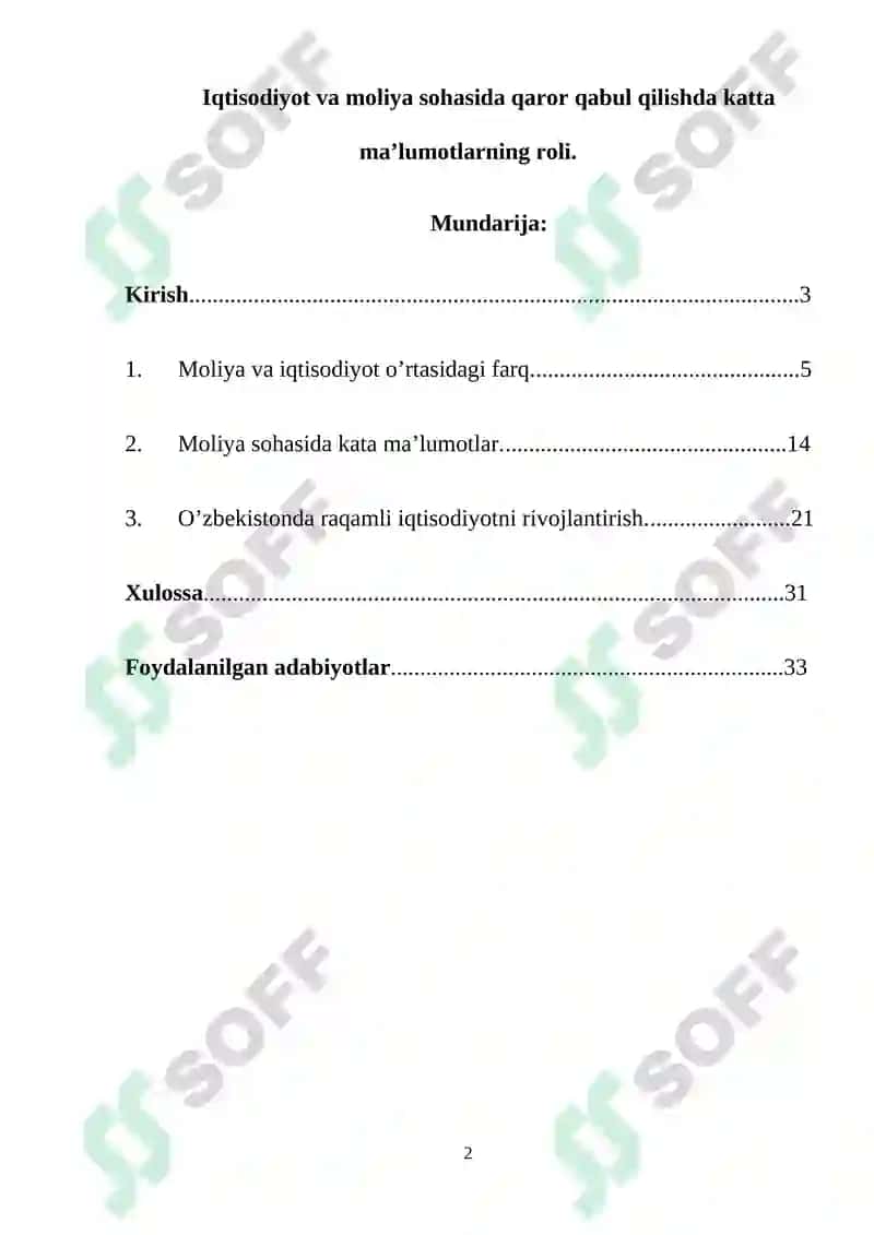 Moliya va iqtisodiyot sohasida ma’lumotlar 2
