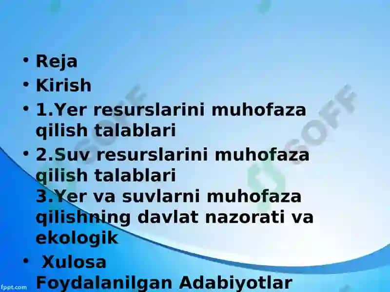Yer va Suvlarni Muhofaza Qilish Talablari 2