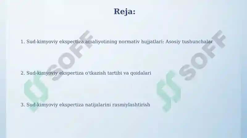 Sud kimyo ekspertiza amaliyotining me'yoriy hujjatlari 2